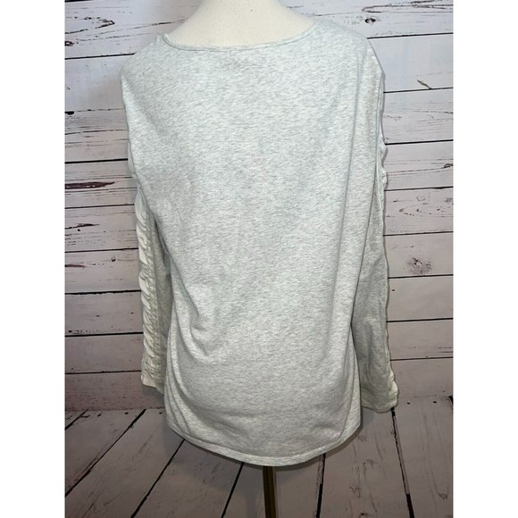 Sundance Large Sweatshirt Gray‎ Velour Ruched Sleeve Pullover Top Scoop Neck - Picture 4 of 10